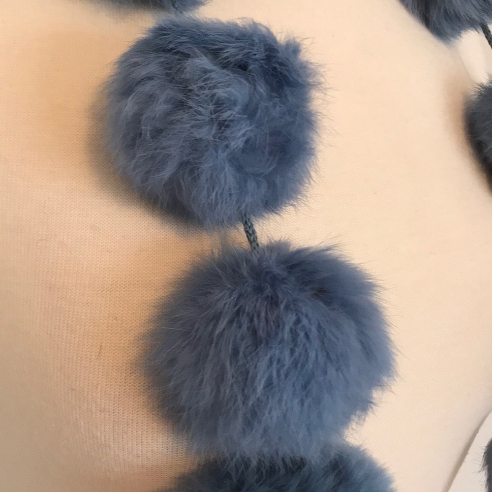 Light Winter Blue, genuine angora pom pom scarf - Picture 4 of 7